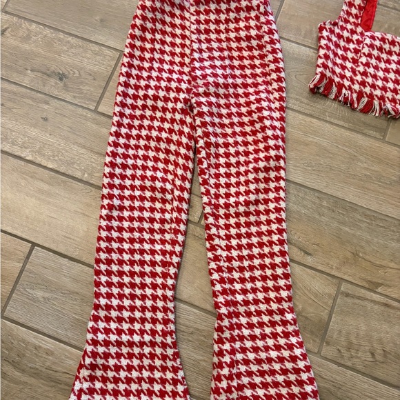 misguided red hounds tooth 2 piece flared pants matching top Petite 2 run small - Picture 2 of 9